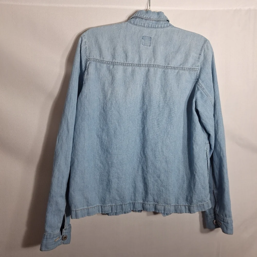 J Jill Linen Denim Top Button Down Long Sleeve Chambray Country Western Medium T - Picture 8 of 11
